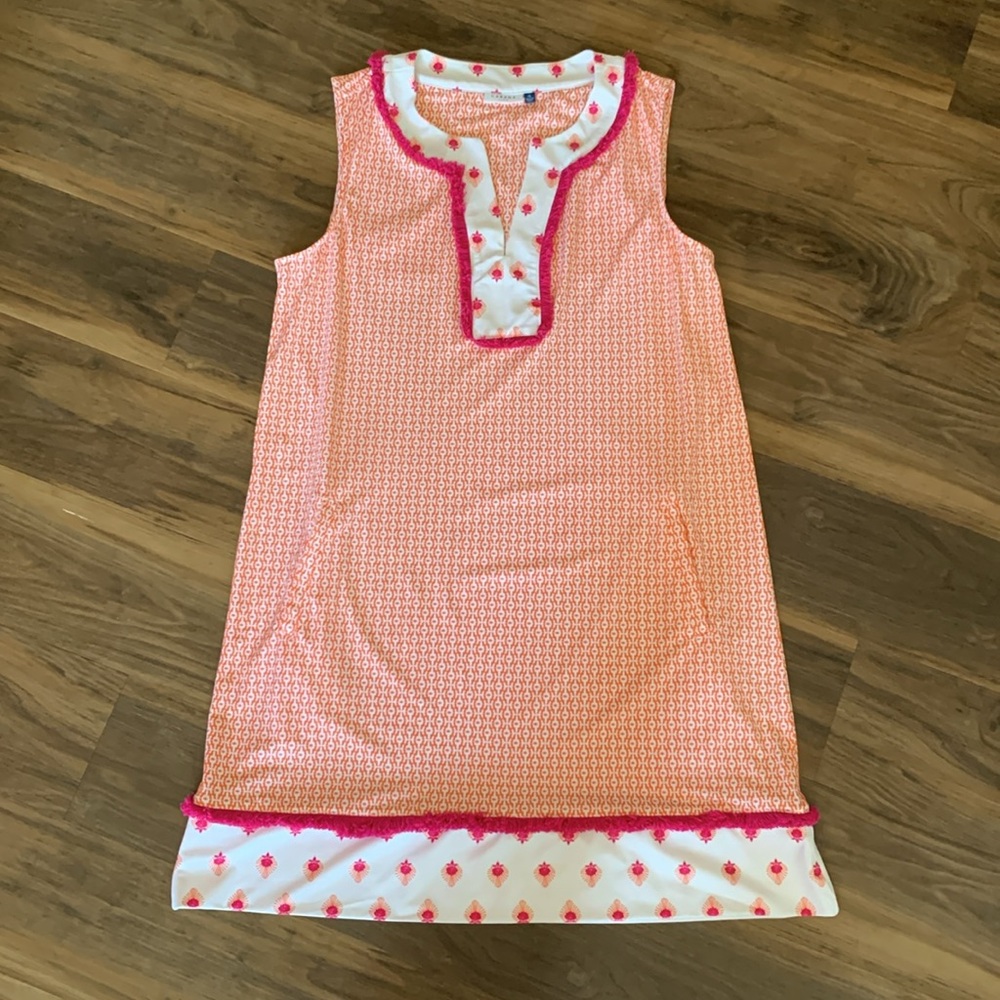 CABANA LIFE ORANGE AND PINK SLEEVELESS TUNIC DRESS W POCKETS•new condition•sz XL